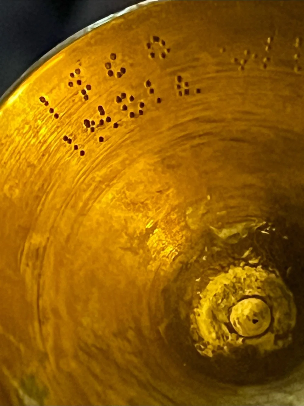Vintage Gold Decorative Etched Brass Vase Stamped 1860 India